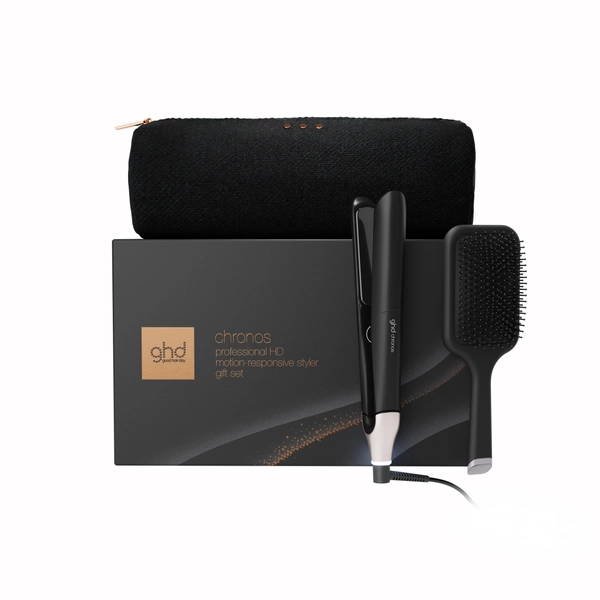 NEW GHD CHRONOS HAIR STRAIGHTENER FESTIVE GIFT SET IN BLACK