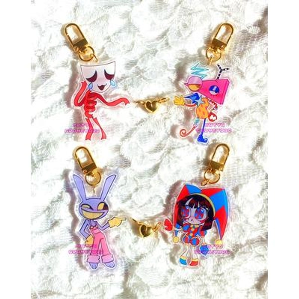 Digital Circus Acrylic Magnetic Heart Keychains