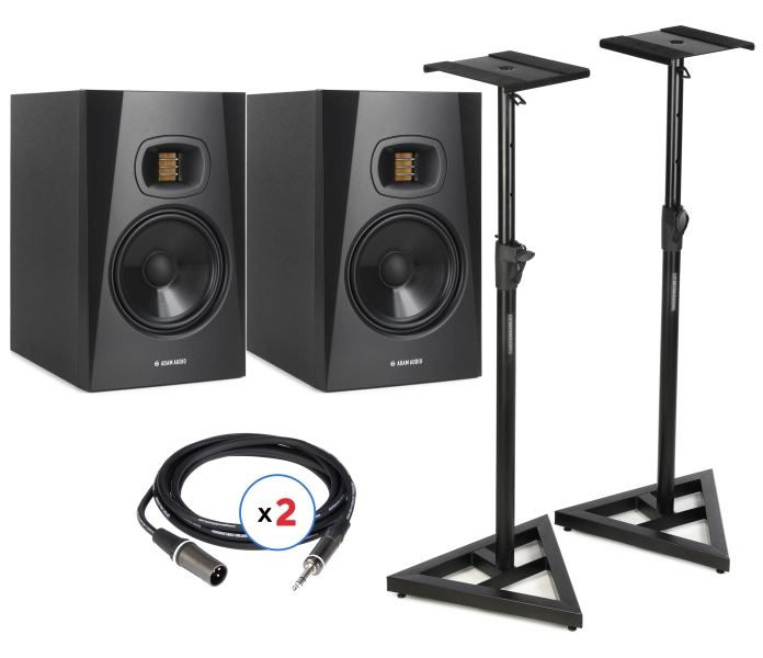 ADAM Audio T7V 7 inch Powered Studio Monitor Pair with Stands and Cables