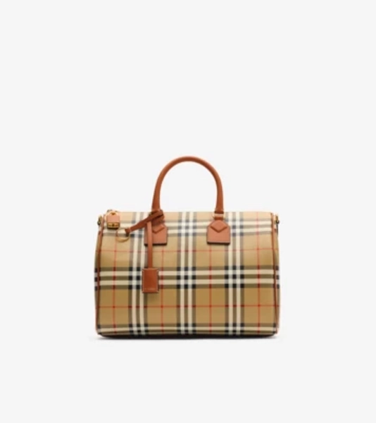 Medium Check Bowling Bag in Archive beige/briar brown - Women | Burberry® Official