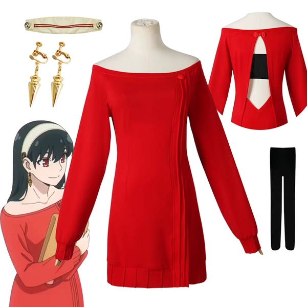 Yor Forger Cosplay Costumes Red Sweater Dress Suit Casual Wear Black Braid Wig Halloween Costume For Women - AliExpress 200000532