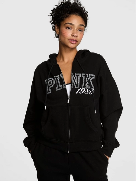 Black and Grey Fleece Zip Up Hoodie - Size X-Small