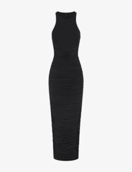 Ruched Sleeveless Jersey Maxi Dress - OBSIDIAN - XXS