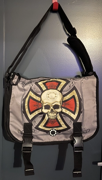 DadGear Messenger Diaper Bag Black Skull Iron Cross