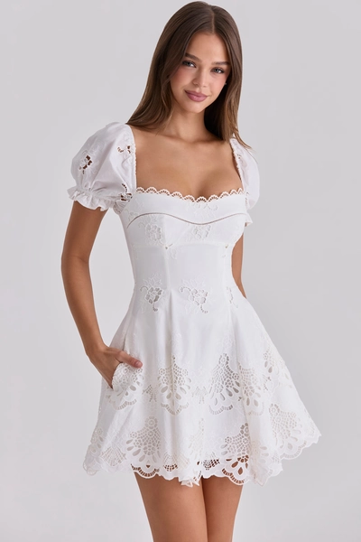 Lavina White Custom Lace + Cotton Broderie Anglaise Mini Dress