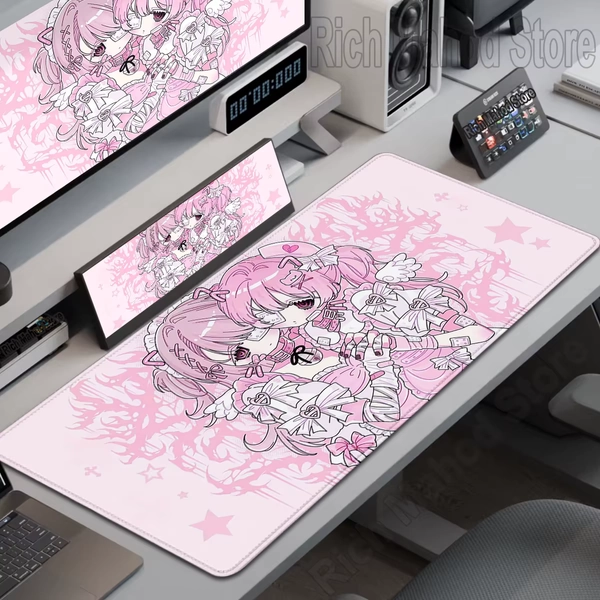 Anime Cute Angel Girls Muismat Laptop Gaming Uitgebreide Bureaumat PC Kawaii Gamer Kast Muismat XXL Toetsenbord Tapijt Roze Tapijt - AliExpress 7