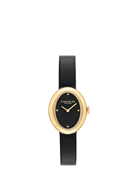 Coach Women's Sammy Oval Leather Strap Watch, Gold/Black