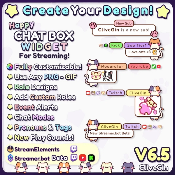 CliveGin Happy Chat Box Widget for Streaming 🌟 Fully Customizable Chat Widget for Twitch, YouTube and Kick by CliveGin (@clivegin)