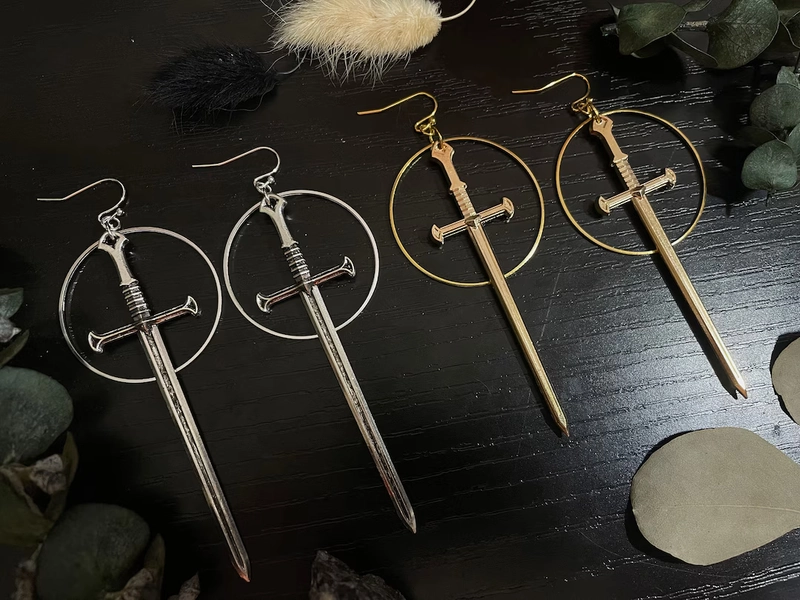 The Lilith II - Earrings - Charms - O Ring - Hoop - Gold - Silver - Dagger - Sword - Knife - Witchy - Gothic - Edgy - Trendy - Spooky - Etsy