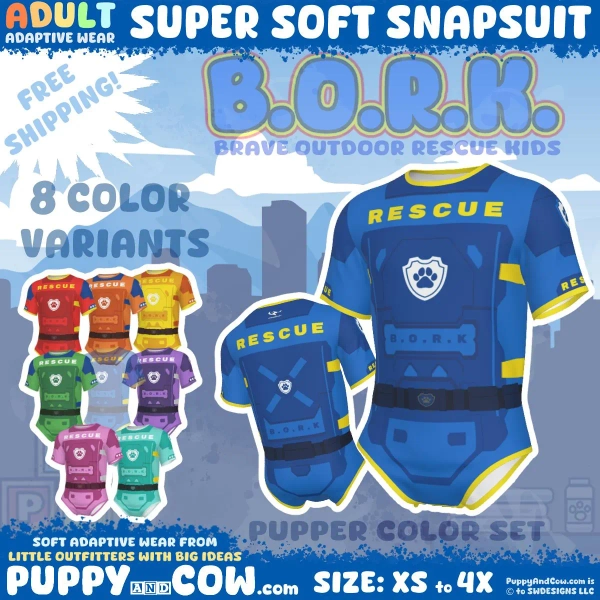 Adult Adaptive Wear Snapsuit — B.O.R.K. Puppers – Rescue Pupper Cosplay Adult Bodysuit