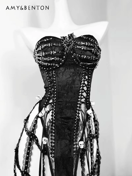 Original Heavy Industry Handmade Pure Black Goth Dark Strap Drawstring Corset Bird Cage Affordable Corset Top For Women - AliExpress