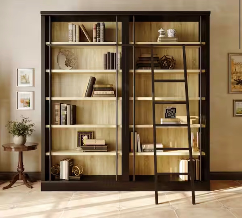 Sale: 86.6 in. Tall Black Oak Wood 6-Shelf Ladder Bookcase with Rolling Ladder, Open Storage., Tip-Resistant Hardware