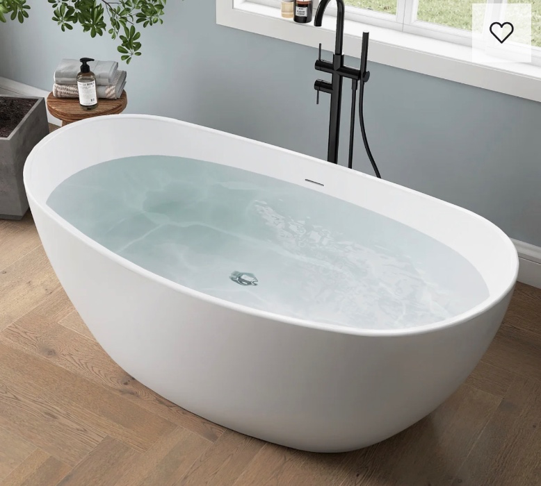 Tidal 60'' Acrylic Freestanding Tub Freestanding Soaking Bathtub
