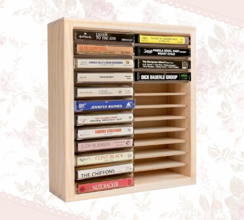Waratah Designs Kassetten-Aufbewahrungsregal, 24 Schlitze, Holz-Kassettenhalter, Wandhalterung oder freistehender Audio-Kassetten-Organizer, Spielkartenaufbewahrung, unlackiertes Kiefernholz - 24 Slot