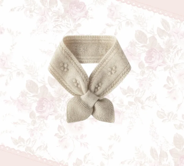 Blumiges Stickerei Kaschmir Schal Damen Häkel Strick Halstuch | Beige / S