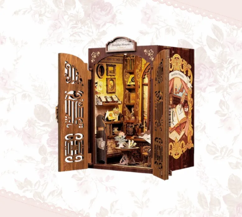 CUTEBEE Book Nook Kit - DIY Puppenhaus, Miniatur Haus Selber Baue Bausatz mit Staubschutzhülle und LED-Licht, Booknook Library Modellbausätze für Erwachsene zu Bauen (Bookshop Memories) - Bookshop Memories