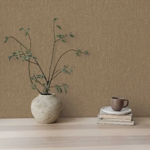 Faux Grasscloth Primitivo Textured Peel and Stick Wallpaper by Jeremiah Brent | DOUBLE ROLL / Textured Mushroom and Gold