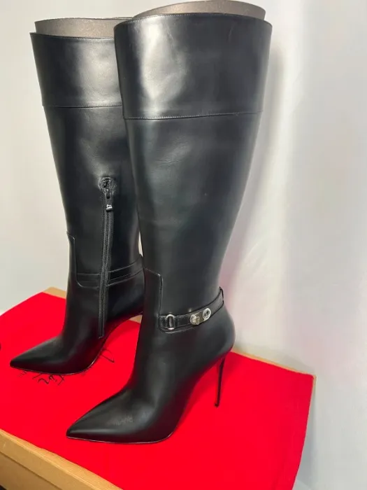 Christian Louboutin Lock Kate Botta 100 Black Leather Knee High Boots