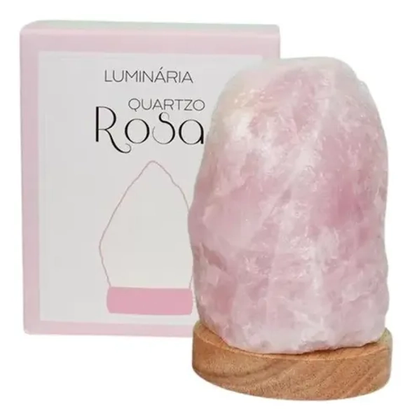 Luminária Pedra Quartzo Rosa Grande Led Branca Pedra Natural