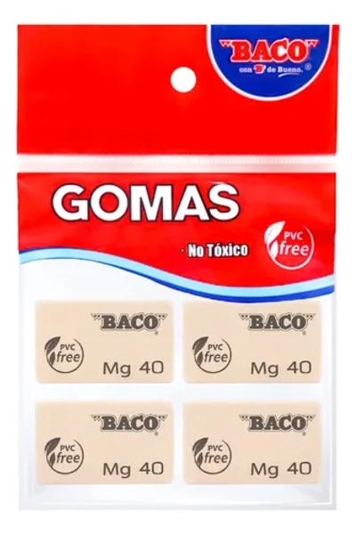 Baco | Goma Migajón Chica Mg-40 - Bolsa C/4 Gomas Escolares