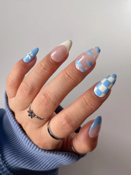 ASPEN | Blue Spring Press on Nails | Funky Spring Designs | Floral Spring Nails | Light Blue Nails - Etsy