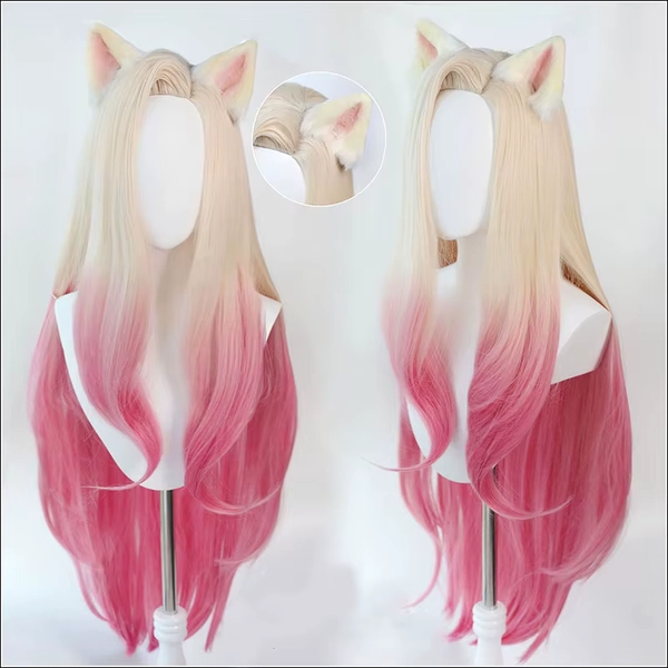 Lol Kda Baddest Ahri Cosplay Pruik Met Oren Hittebestendige Synthetische Haar Blonde Gemengde Roze Hittebestendige Haar Pruiken + pruik Cap - AliExpress 