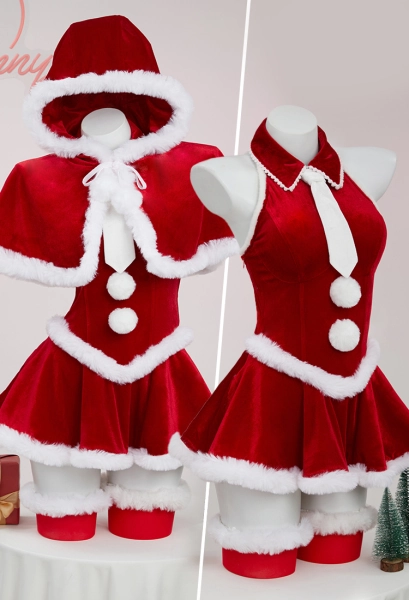 Vocal Derivative Lingerie Costume Christmas Clothing Plush Bodysuit with Cape and Sleeves