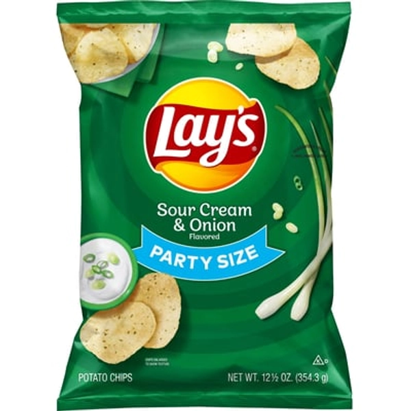 Lay's Sour Cream & Onion Flavored Potato Chips, Party Size, 12.5 oz Bag