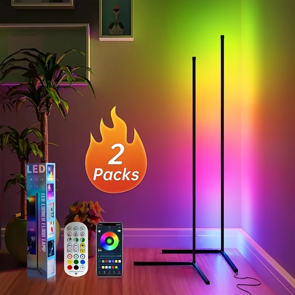 TEMU 1/2pcs Rgbic Led Corner Floor Lamp, High Brightness Mood Lighting With App & Remote Control, Music Sync, , Timer, Tall Standing Lamp For Living