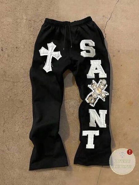 INAWLY Y2K Retro Streetwear Sweatpants For Women, Harajuku Hip Hop Faux Embroidery Print, Casual Loose Fit Gray Joggers Unisex Style