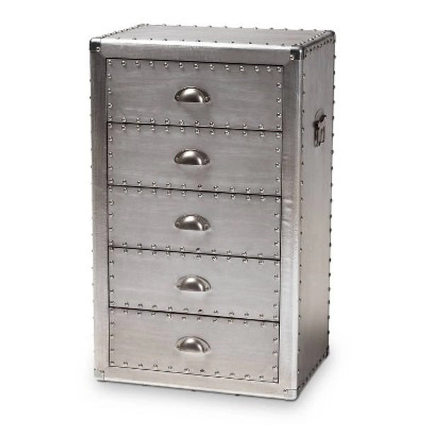 5 Drawer Davet Metal Accent Chest Silver - Baxton Studio: French Industrial Style, Fully Assembled