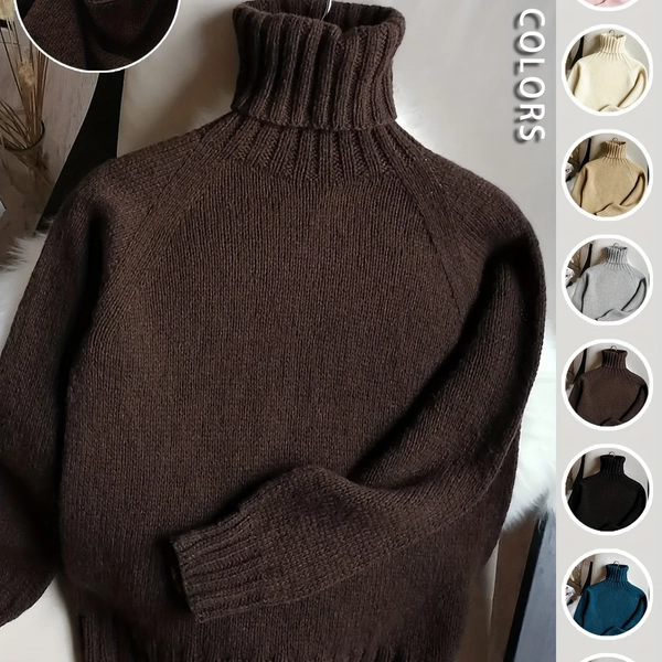Women' Vintage High Neck Sweater Winter Warm Loose Fit Sweaters for Layering - Solid Color Casual Elegant Fall Winter Sweaters Suitable for Fall and Winter