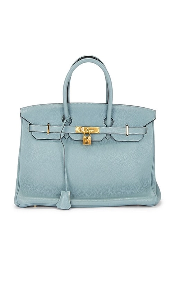 FWRD Renew Hermes Taurillon Clemence Birkin 35 Retourne Handbag in Blue.