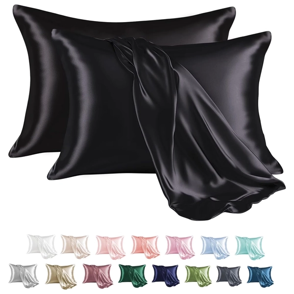 MR&HM Satin Pillow Case, 2 Pack Satin Standard Silky Pillowcase for Hair and Skin, Satin Pillowcase Set of 2, 20x26, Black - Walmart.com