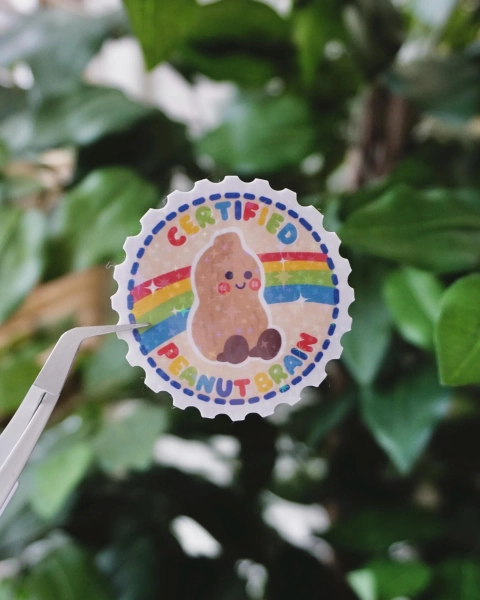 Certified Peanut Brain Sticker | Vinyl Sparkly Holo Sticker | Cute Sticker | Meme Sticker | Silly Sticker