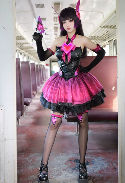 OW Hana Song Nocturna Skin Cosplay Costume Dress with Gloves and Bow