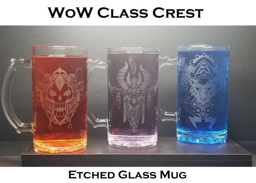 Class Crest Etched Mugs - Gift for Gamers - 13 Designs - 16oz Beer Stein - Etsy