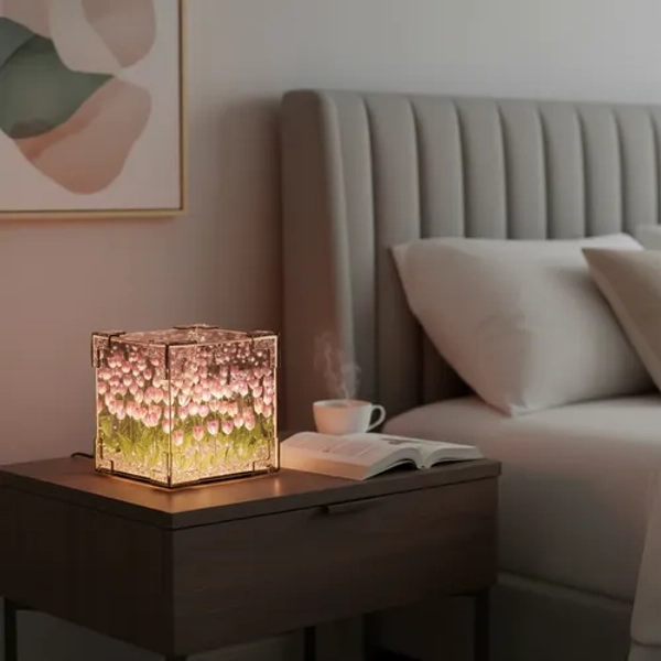 Lampara Cubo Espejo Tulipanes Infinitos Luz Noche Armar 12cm