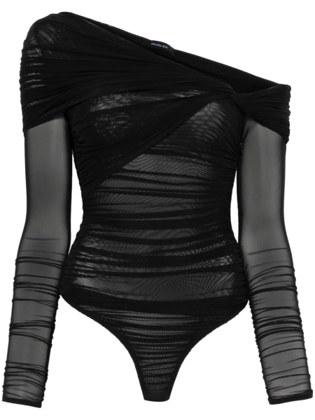 Mugler off-shoulder ruched bodysuit