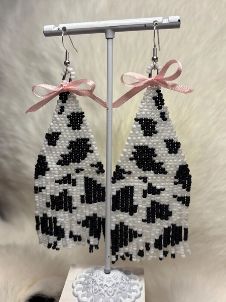 Cow Print Beaded Earrings