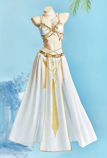 Baldur's Gate Shadowheart Game-inspired White Printed Bikini Two-piece Swimsuit with Tulle Skirt Cover Up