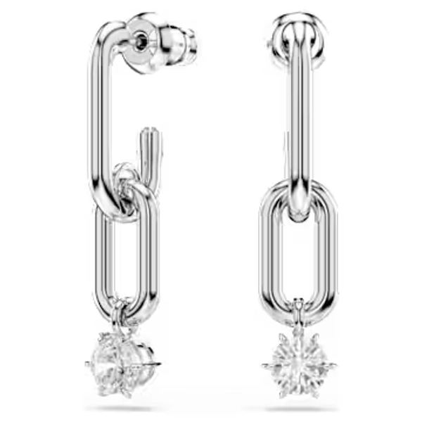 Constella drop earrings, Round cut, White, Rhodium plated