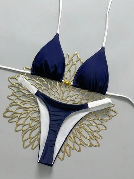 Swim Vcay Set de 2 piezas de traje de baño tipo tankini con acentos de conchas y atar en el cuello para mujer, para playa y vacaciones de verano