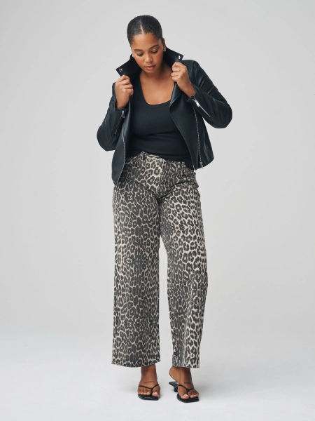 Leopard Print Hourglass Wide Leg 100% Cotton Jeans