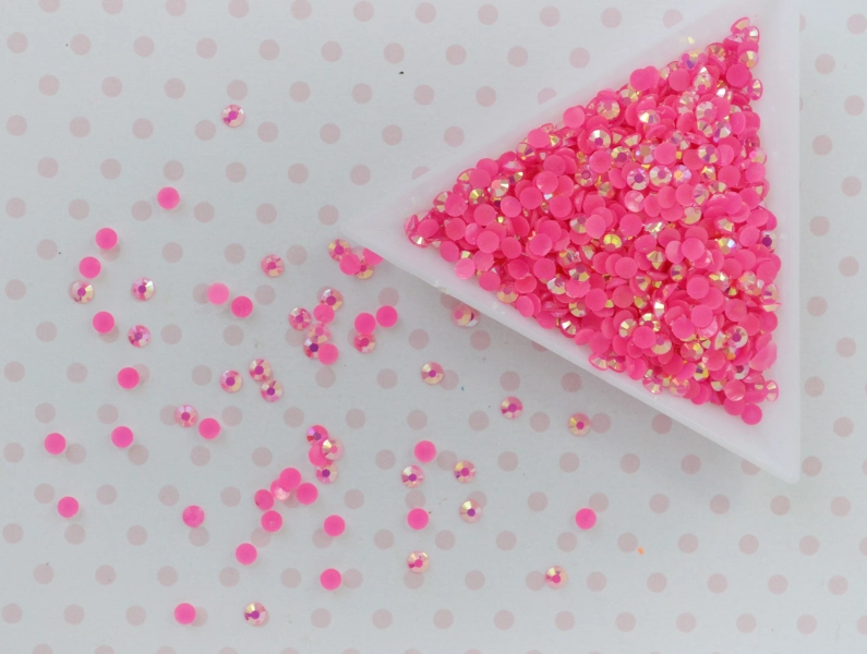 3mm Kawaii Hot Pink Iridescent Ab Jelly Rhinestone Flatback - 5 grams