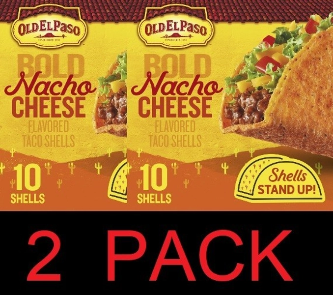 Old El Paso BOLD NACHO CHEESE 10 Crunchy Taco Shells 5.4 oz Box - 2 PACK