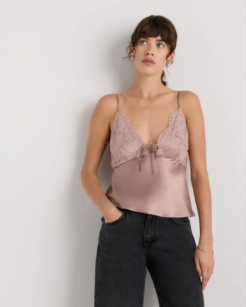 100% Washable Silk Lace Cutout Cami in Vintage Pink