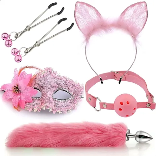 Plug Anal Cauda Rabo Tiara Máscara Prendedor Mamilos Excita