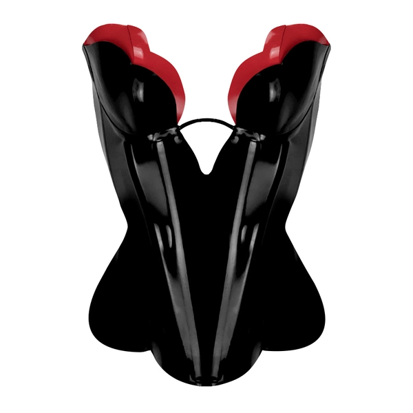 Latex Double Tulip Cup Corset w/ Contrast Cup / Scallop Hem in supatex black/supatex red