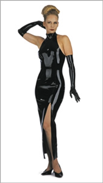 Stehkragenkleid lang, rückenfrei - BLACKSTYLE Latexbekleidung aus Berlin / rubberwear from berlin - Latexanzüge,Bondage,Toys ...